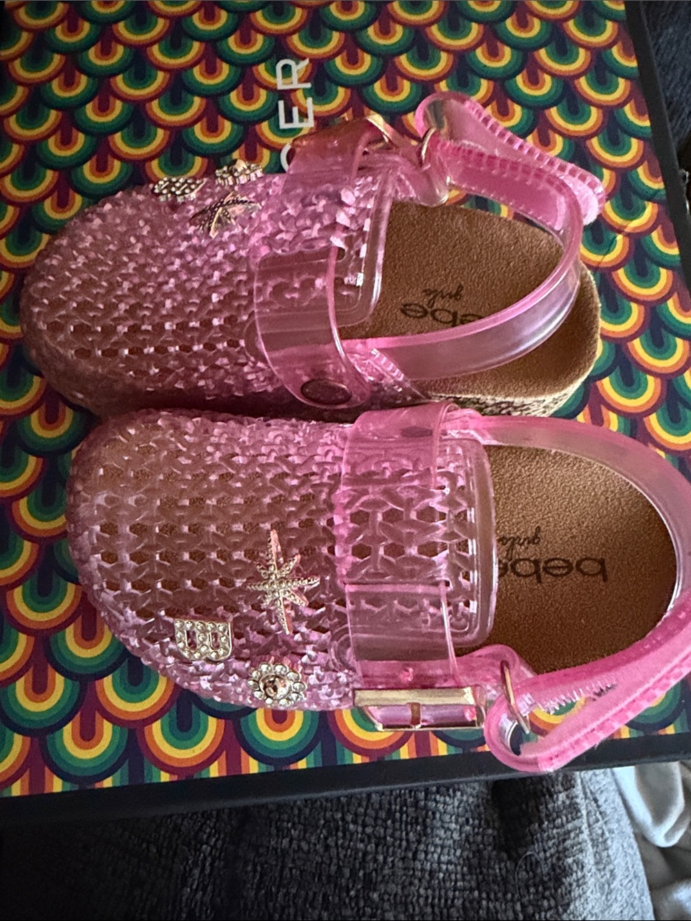 BeBe Pink Jelly Clog Sandals with Charm Accents